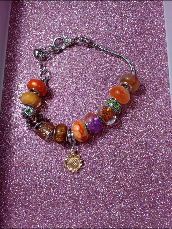 Jewelry - Pandora Style Charm Orange Bead Bracelet